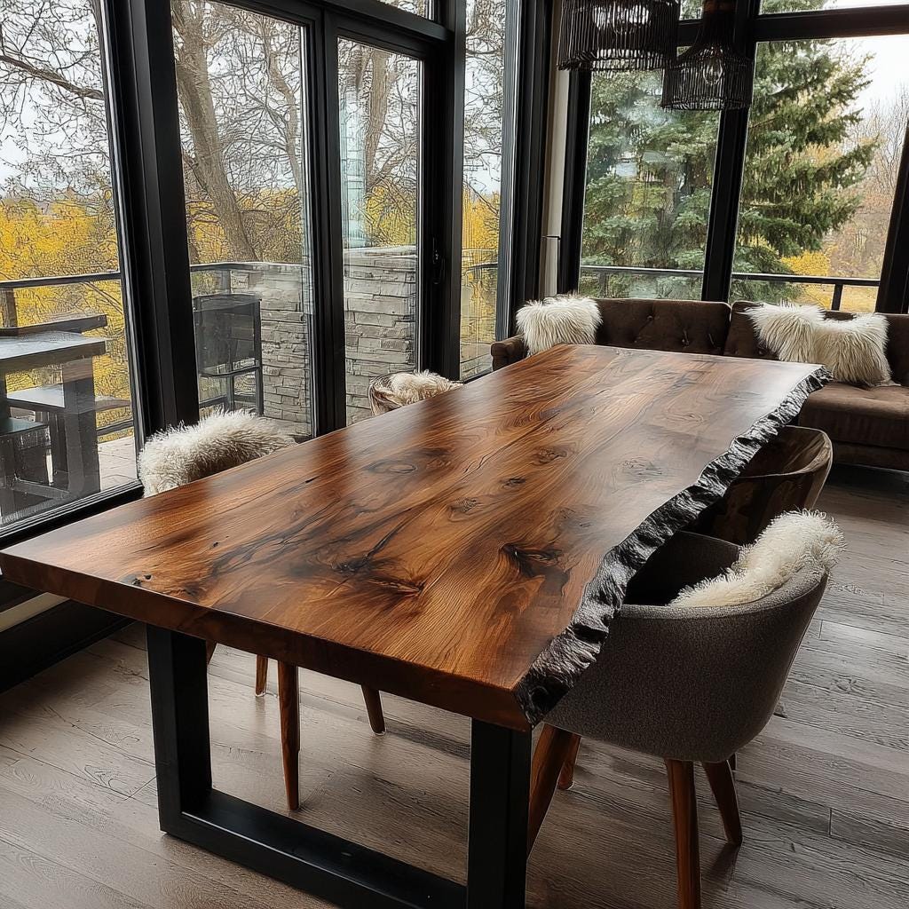 Solid Wood Dining Table | Custom Handmade Walnut Table | Modern Farmhouse Kitchen Furniture