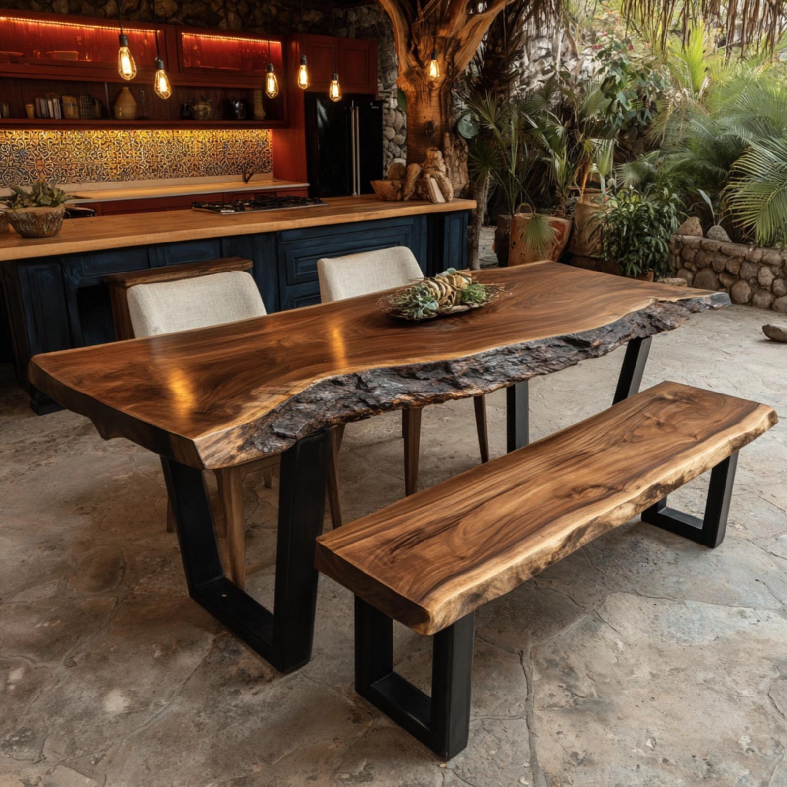 Live Edge Walnut Dining Table | Handmade Solid Wood Table | Custom Rustic Kitchen Furniture