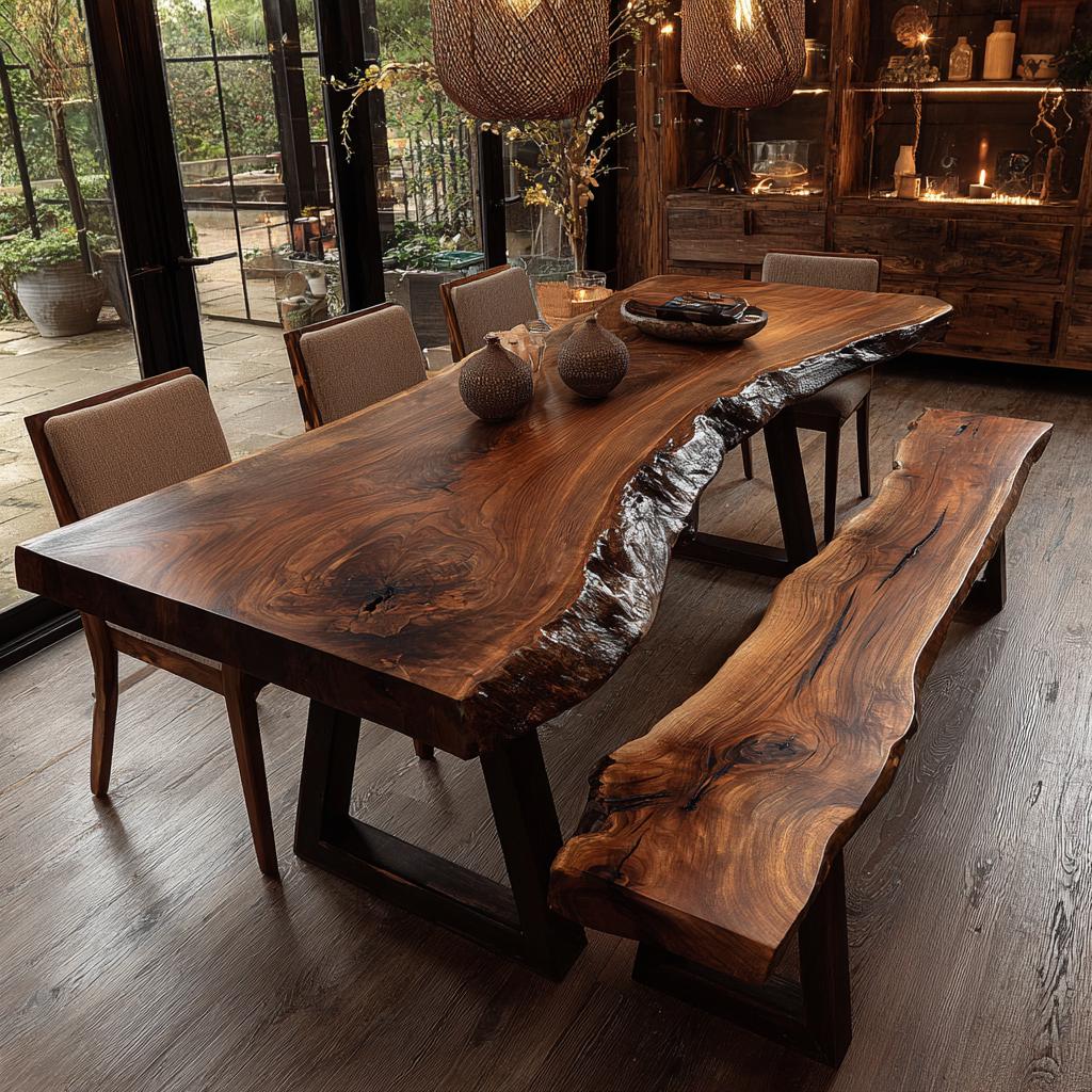Custom Walnut Dining Table | Live Edge Solid Wood Kitchen Table | Handmade Luxury Furniture