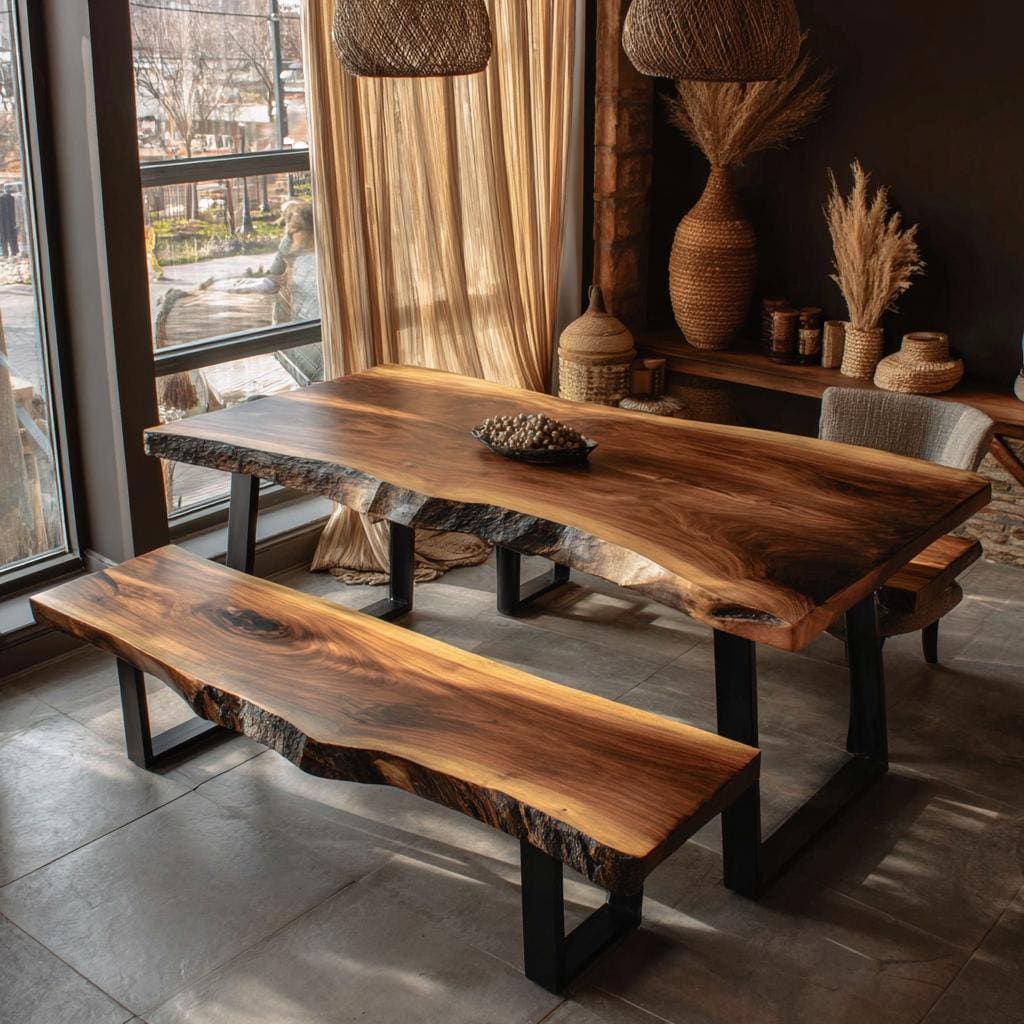 Live Edge Walnut Dining Table | Handmade Solid Wood Table | Custom Rustic Kitchen Furniture