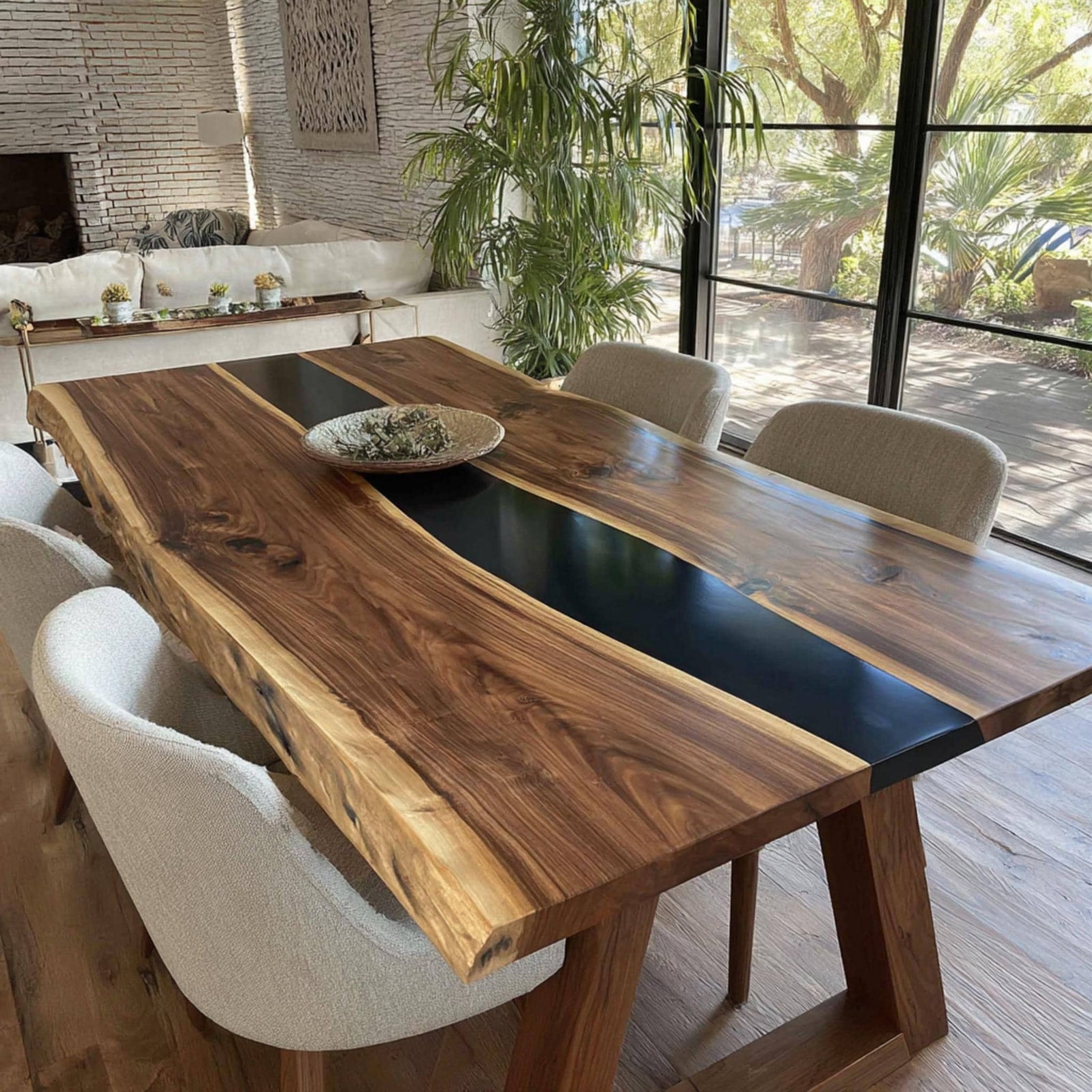Live Edge Walnut Dining Table | Handmade Epoxy River Kitchen Table