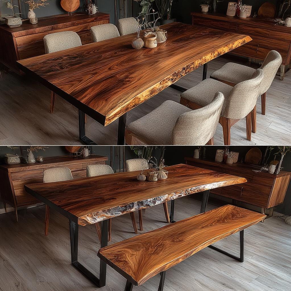Custom Walnut Dining Table | Live Edge Solid Wood Kitchen Table | Handmade Luxury Furniture
