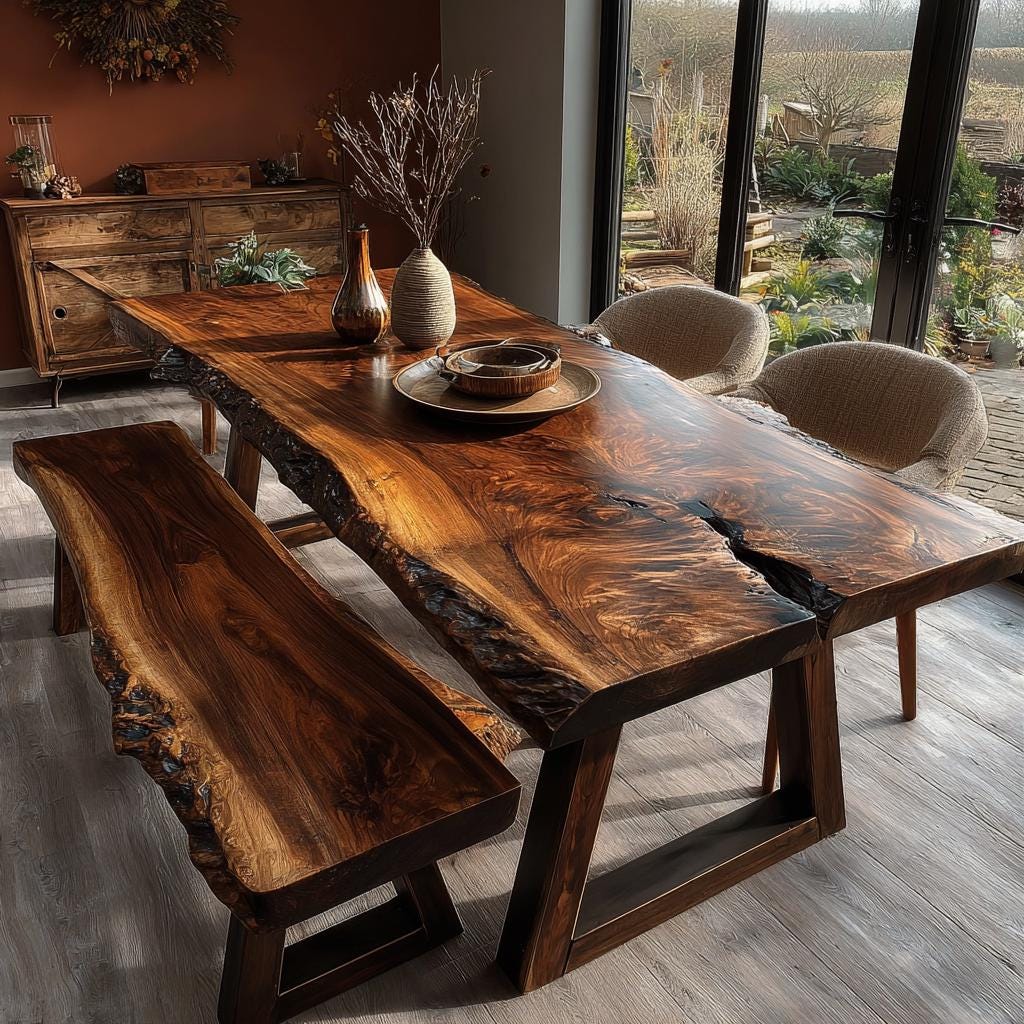 Custom Walnut Dining Table | Live Edge Solid Wood Kitchen Table | Handmade Luxury Furniture