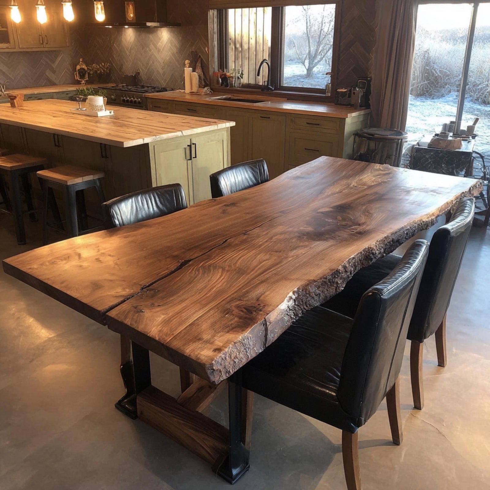 Walnut Live Edge Epoxy River Dining Table | Custom Solid Wood Kitchen Table