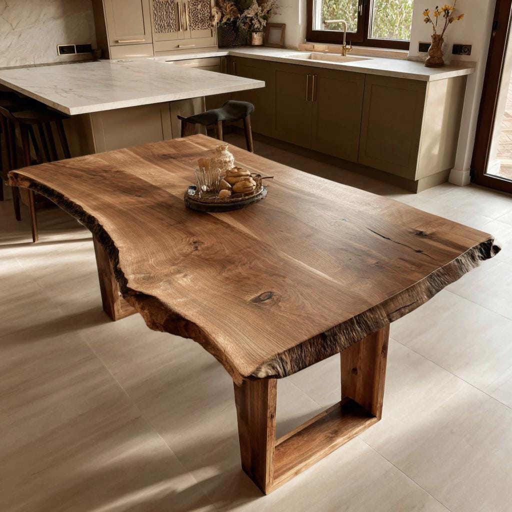 Custom Walnut Live Edge Dining Table | Handmade Solid Wood Kitchen Furniture