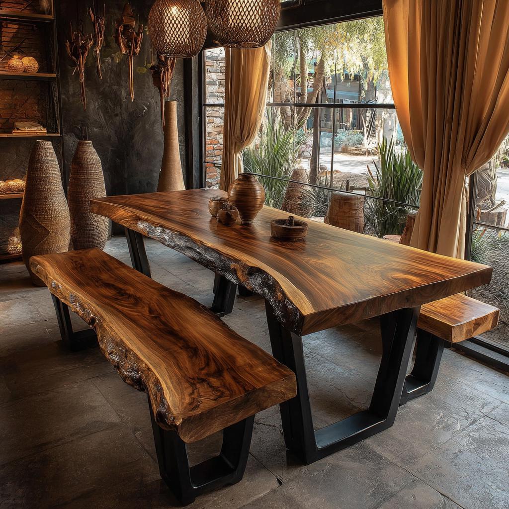 Live Edge Walnut Dining Table | Handmade Solid Wood Table | Custom Rustic Kitchen Furniture