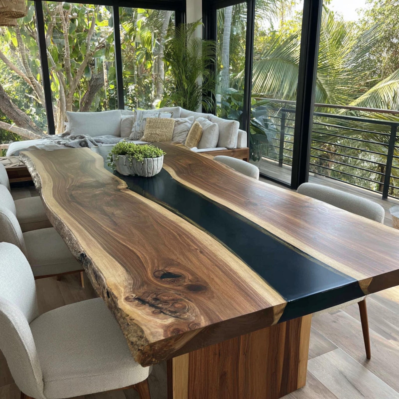 Live Edge Walnut Dining Table | Handmade Epoxy River Kitchen Table