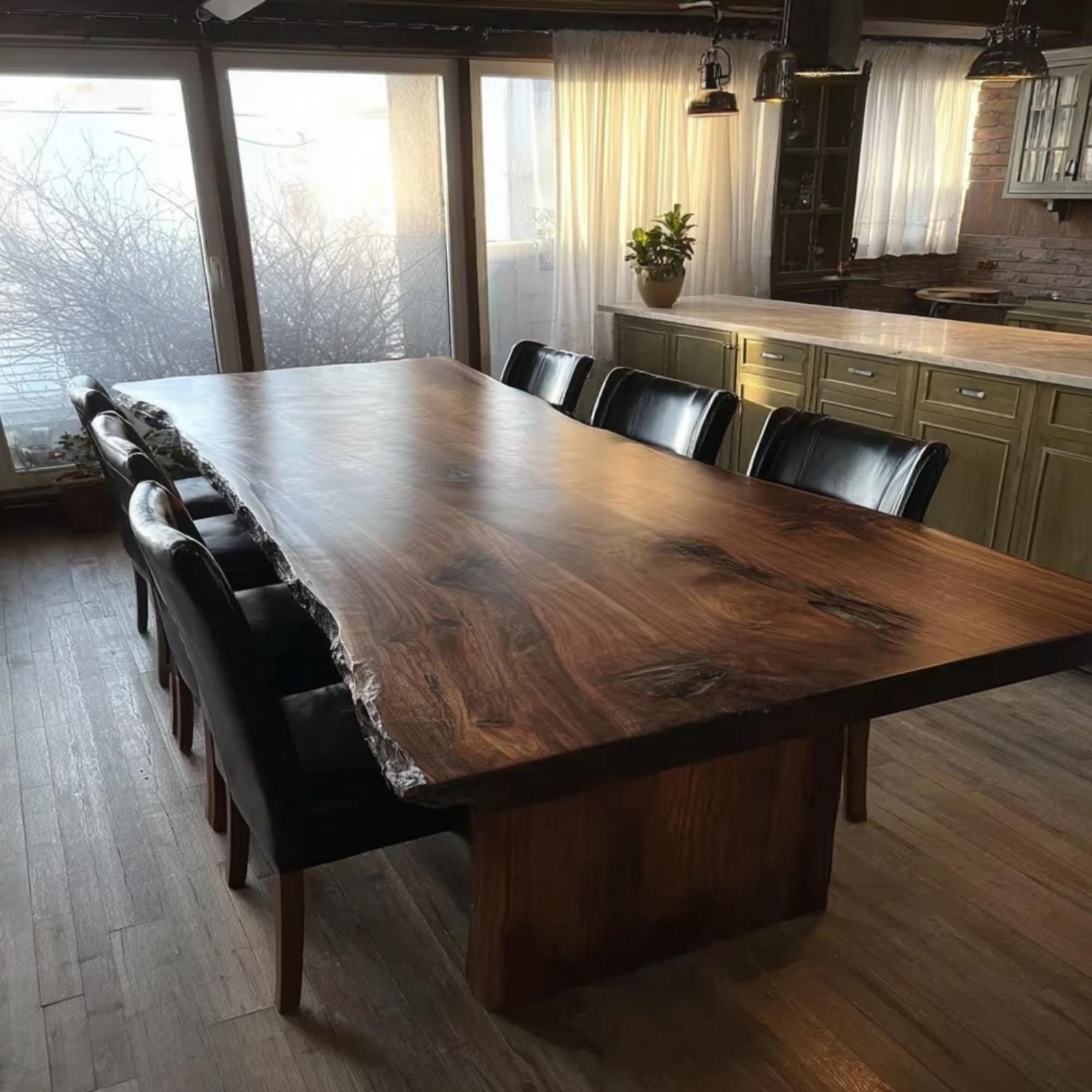 Walnut Live Edge Epoxy River Dining Table | Custom Solid Wood Kitchen Table