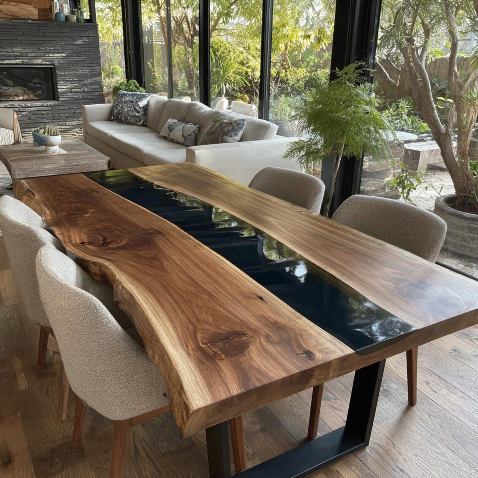 Live Edge Walnut Dining Table | Handmade Epoxy River Kitchen Table