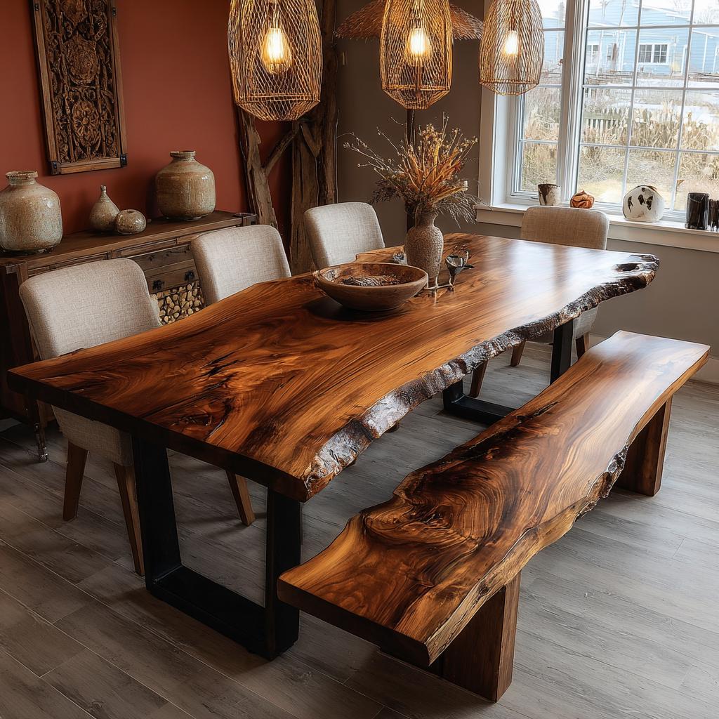 Custom Walnut Dining Table | Live Edge Solid Wood Kitchen Table | Handmade Luxury Furniture