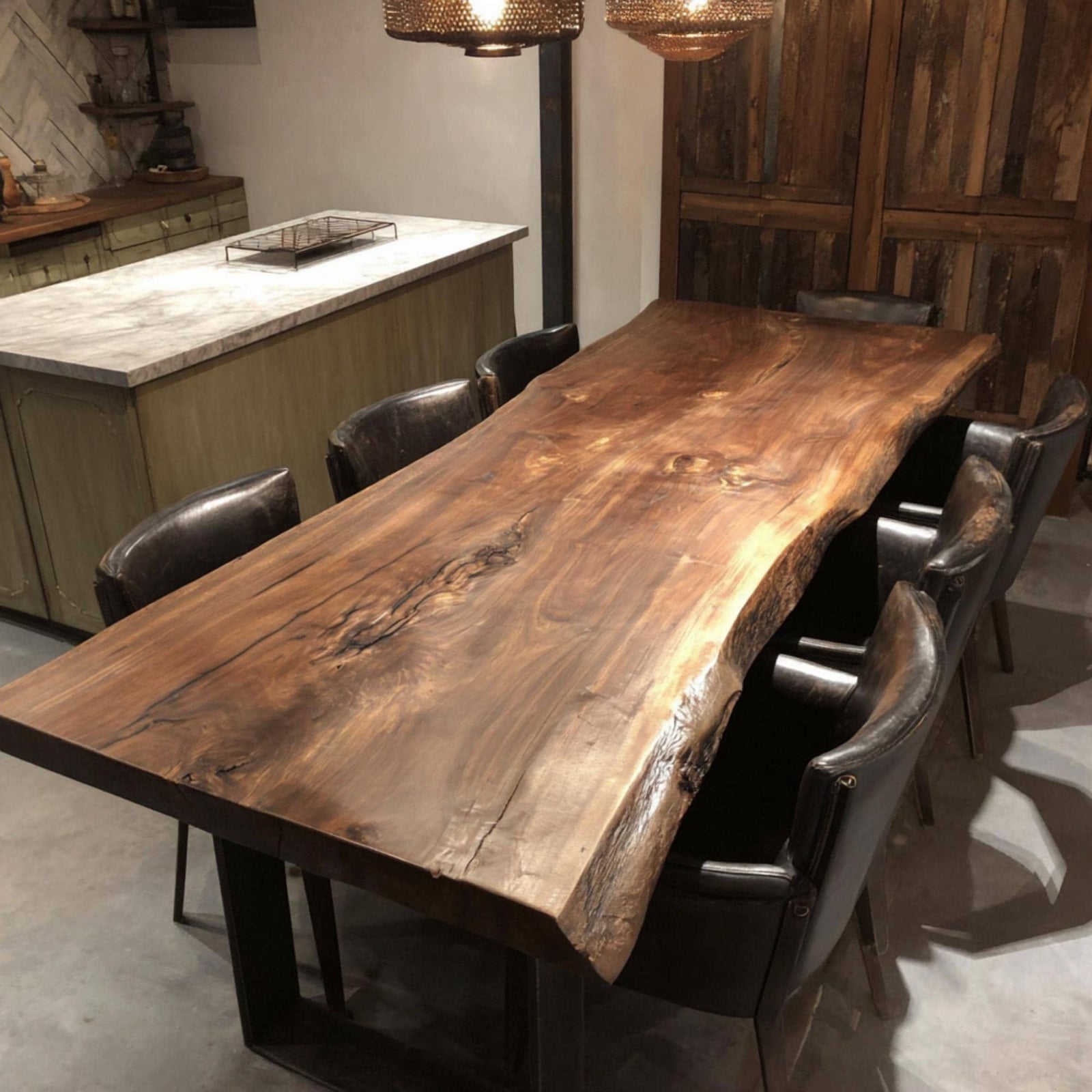 Walnut Live Edge Epoxy River Dining Table | Custom Solid Wood Kitchen Table