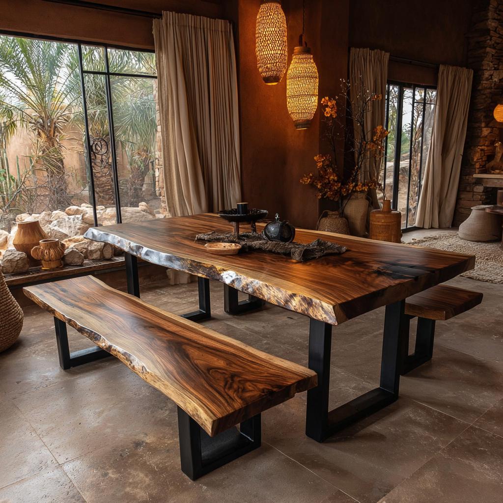 Live Edge Walnut Dining Table | Handmade Solid Wood Table | Custom Rustic Kitchen Furniture