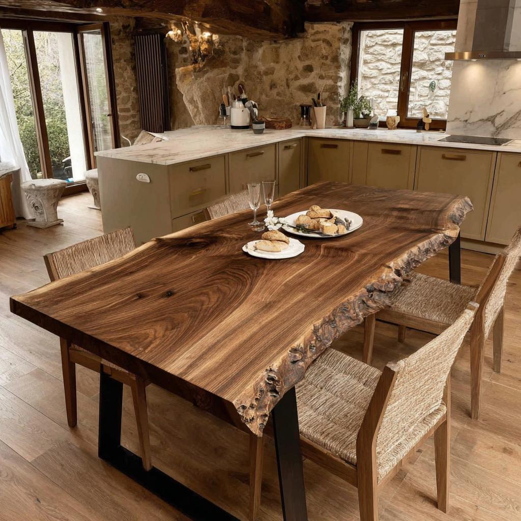 Custom Walnut Live Edge Dining Table | Handmade Solid Wood Kitchen Furniture