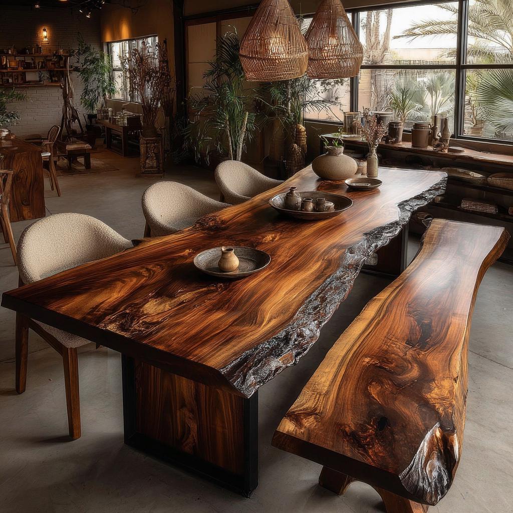 Custom Walnut Dining Table | Live Edge Solid Wood Kitchen Table | Handmade Luxury Furniture
