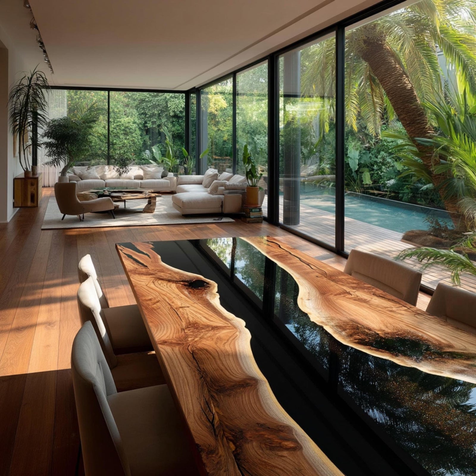 Custom Walnut Epoxy River Table | Live Edge Solid Wood Dining Table