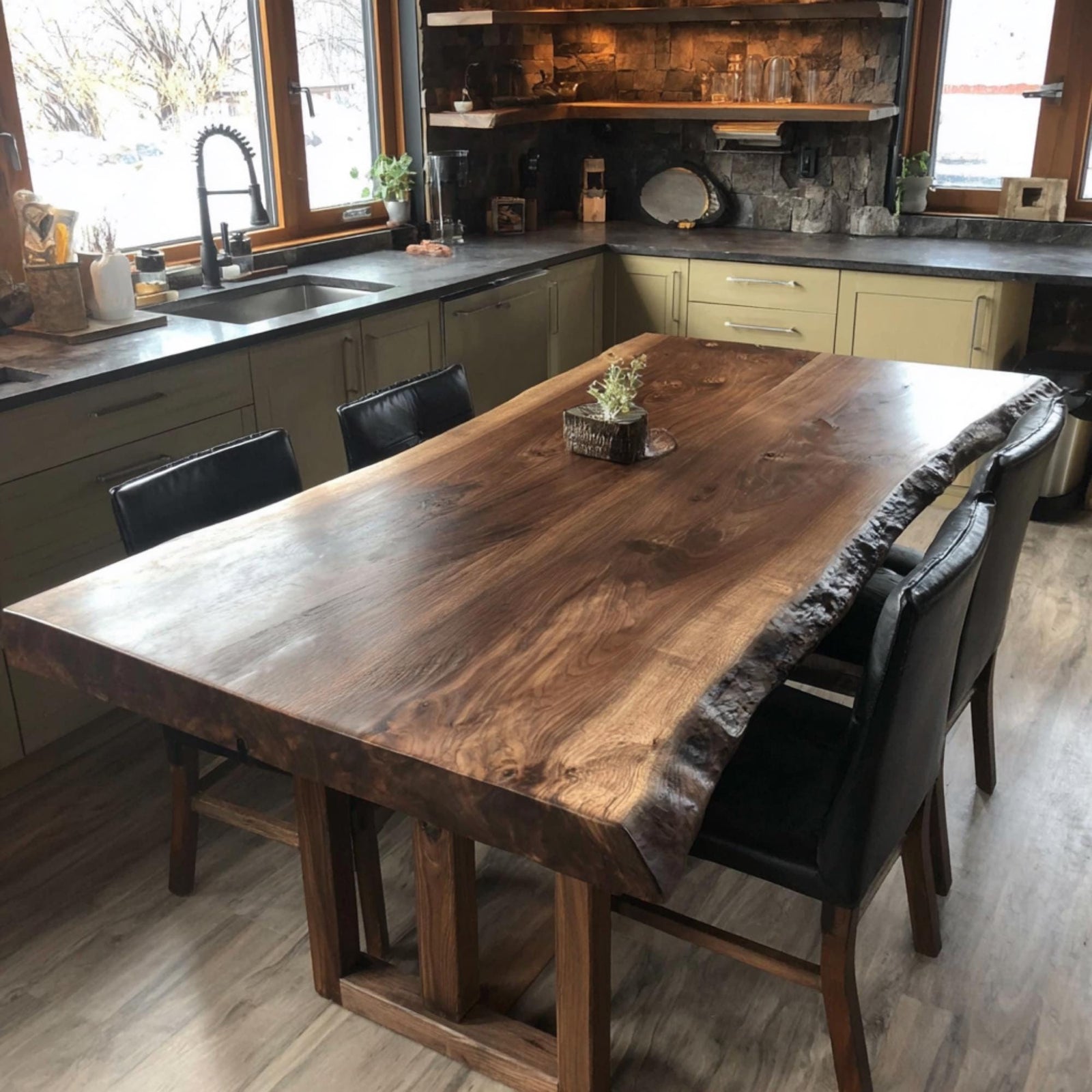 Walnut Live Edge Epoxy River Dining Table | Custom Solid Wood Kitchen Table