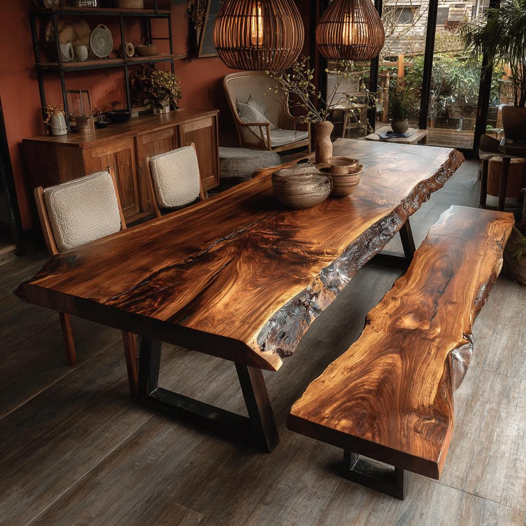 Custom Walnut Dining Table | Live Edge Solid Wood Kitchen Table | Handmade Luxury Furniture