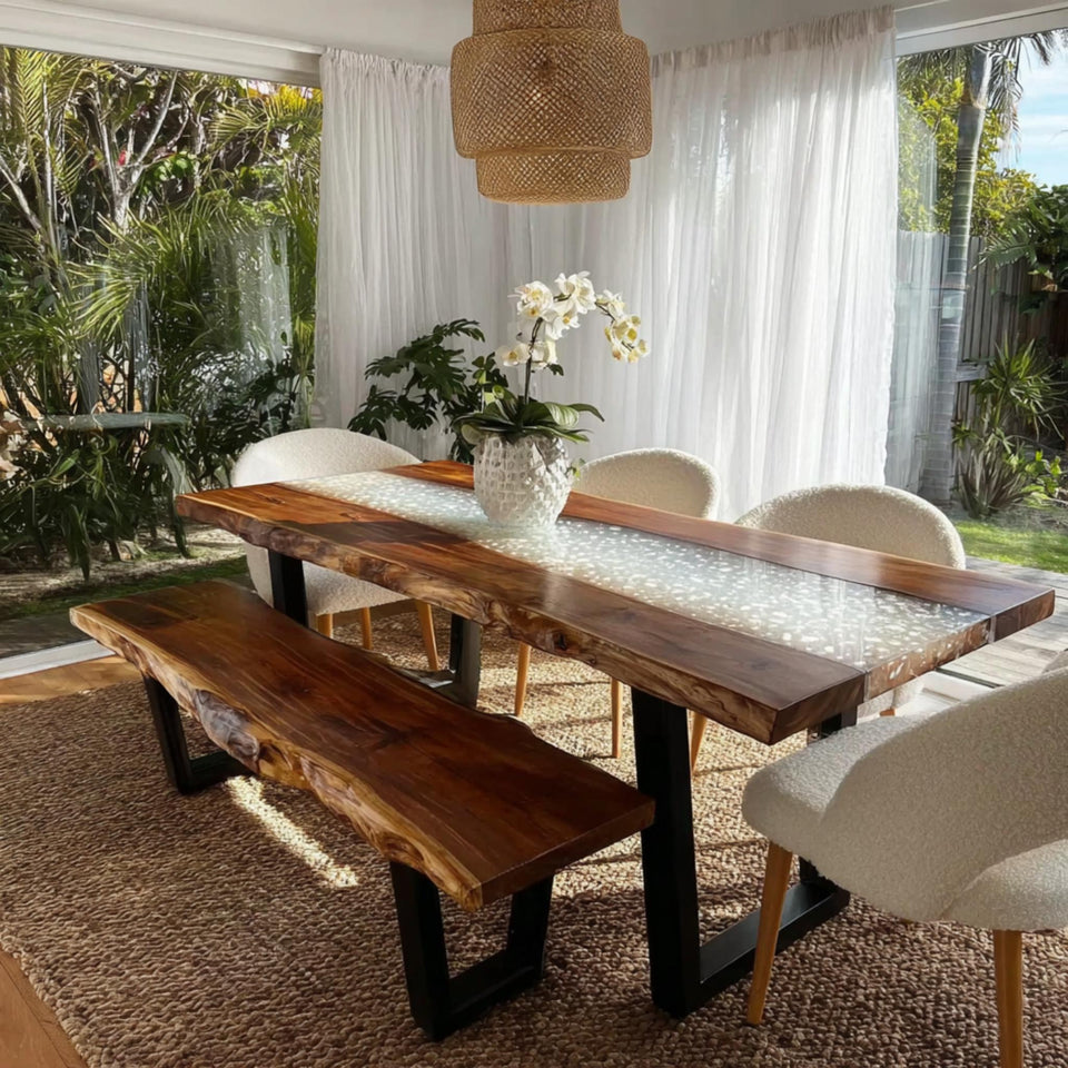 Rustic Walnut Live Edge Dining Table | Custom Epoxy River Furniture