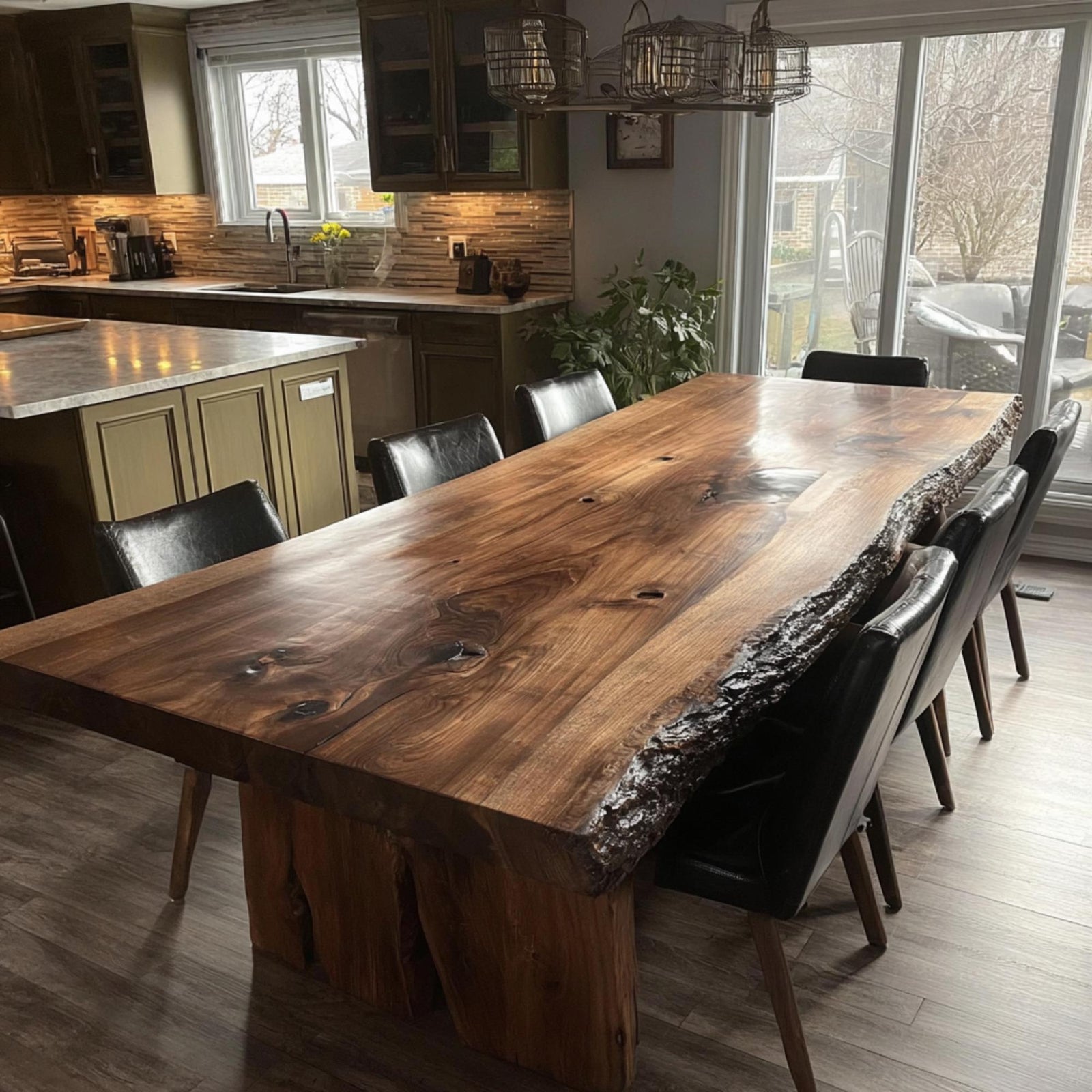 Walnut Live Edge Epoxy River Dining Table | Custom Solid Wood Kitchen Table