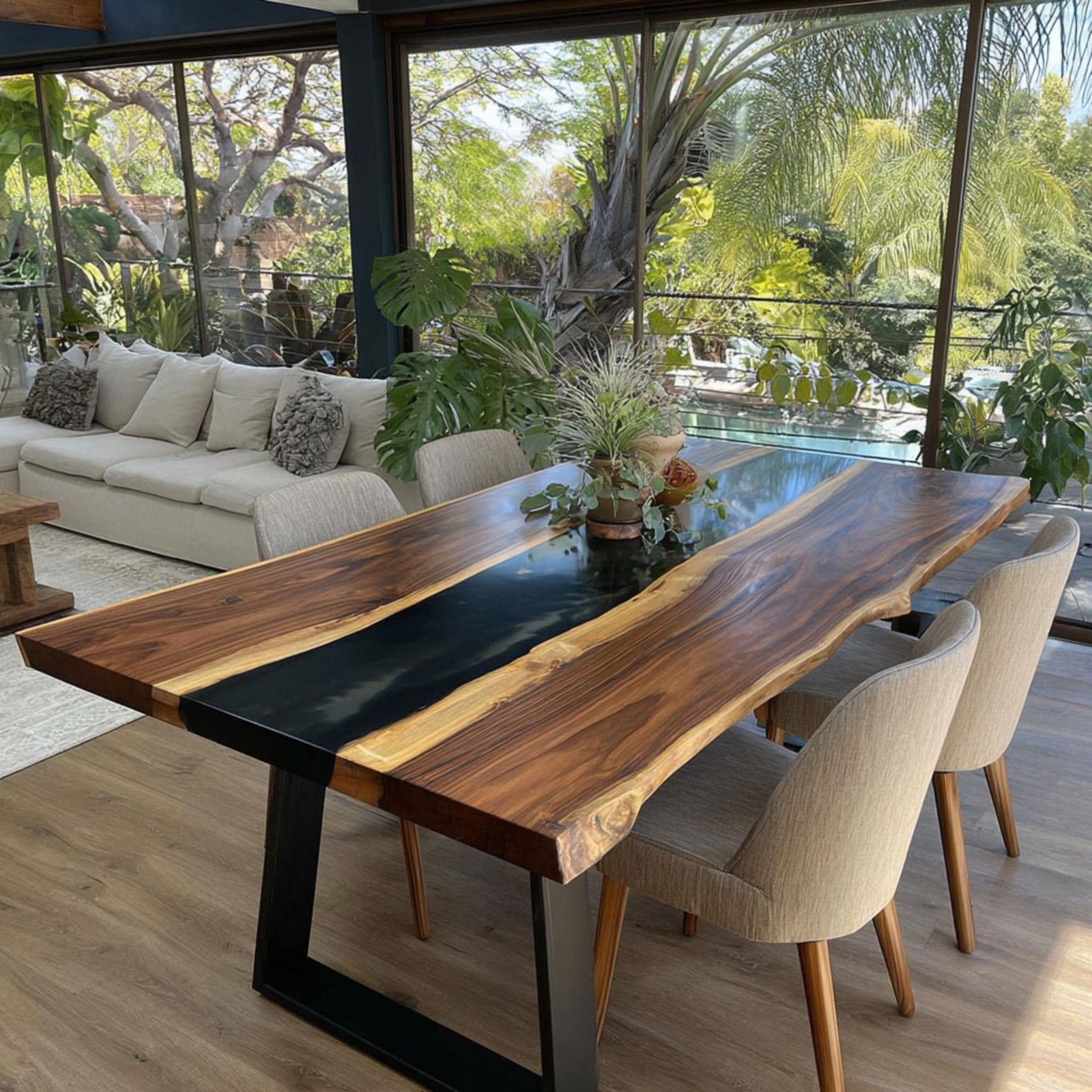 Live Edge Walnut Dining Table | Handmade Epoxy River Kitchen Table