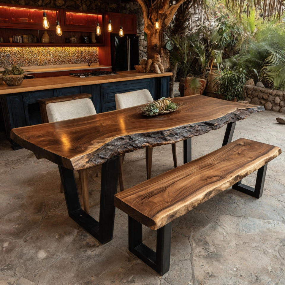 Live Edge Walnut Dining Table | Handmade Solid Wood Table | Custom Rustic Kitchen Furniture