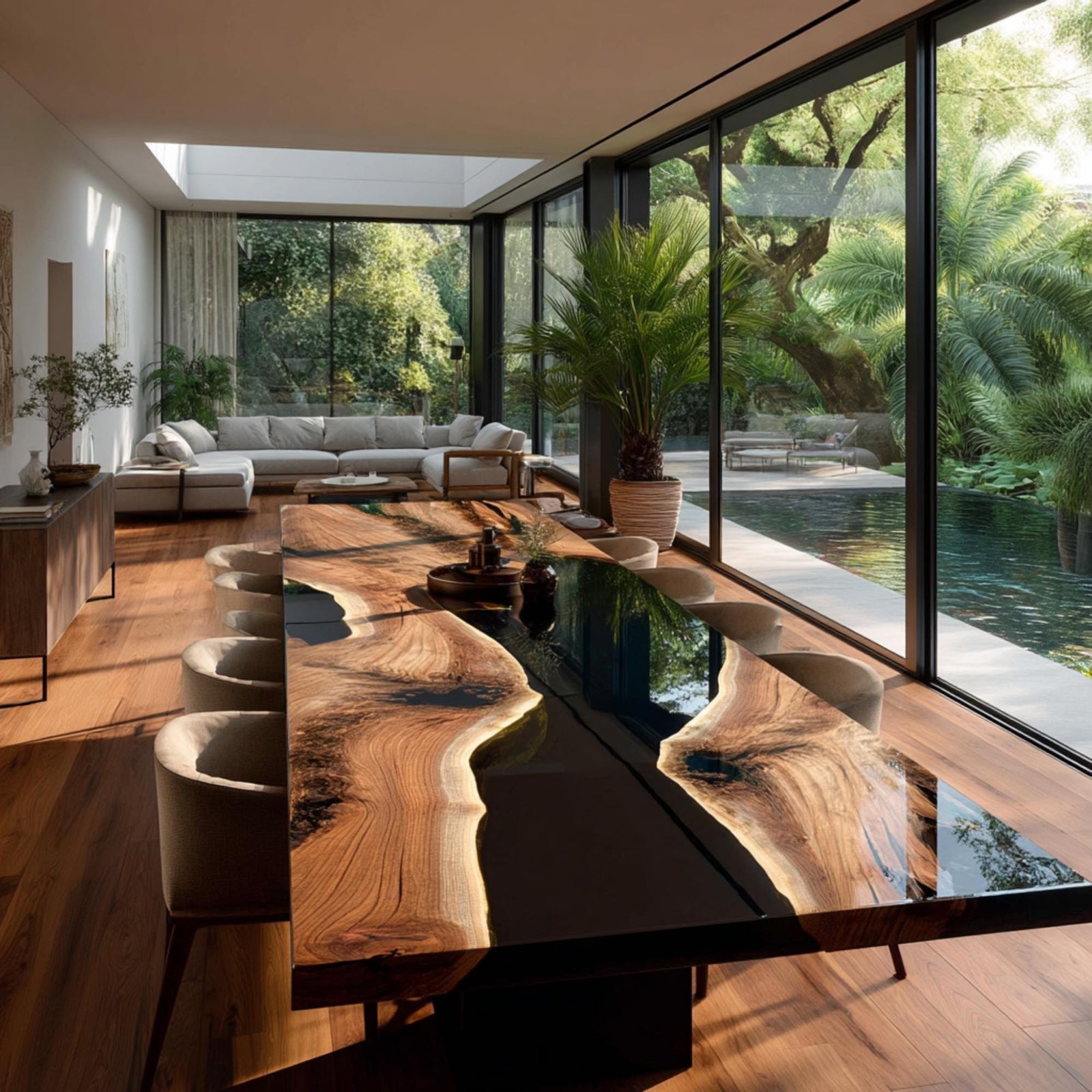 Custom Walnut Epoxy River Table | Live Edge Solid Wood Dining Table