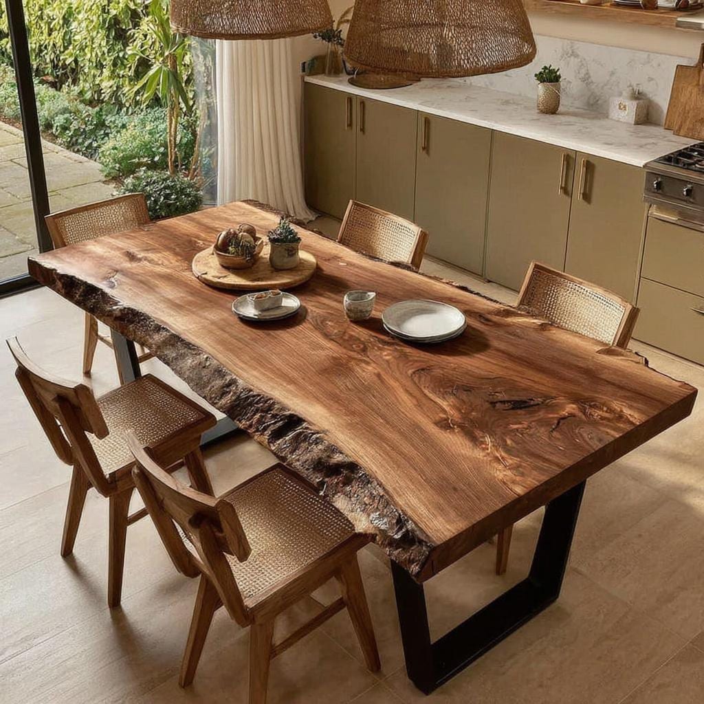 Custom Walnut Live Edge Dining Table | Handmade Solid Wood Kitchen Furniture