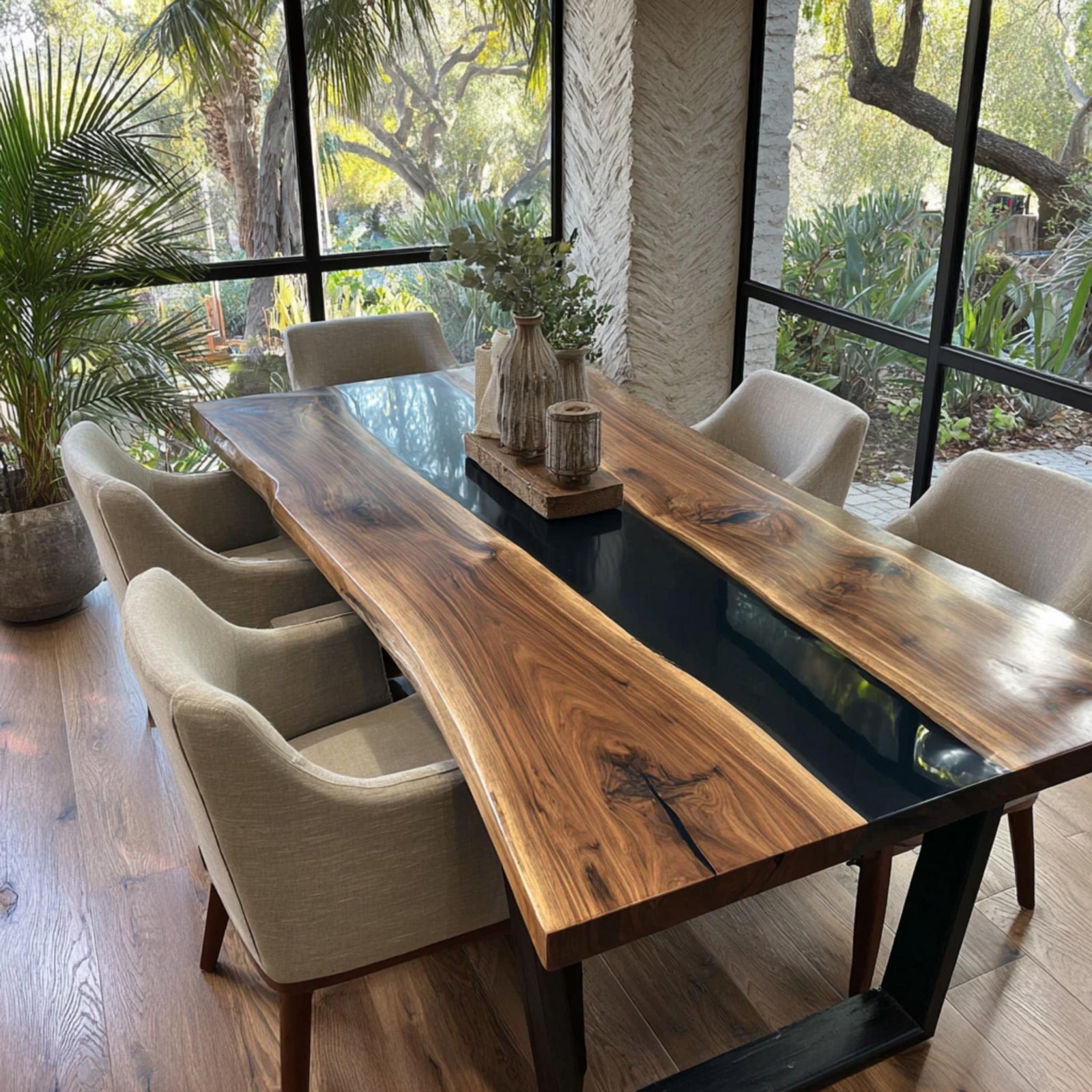 Live Edge Walnut Dining Table | Handmade Epoxy River Kitchen Table