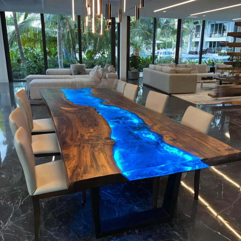 Solid Walnut Epoxy River Table | Handmade Live Edge Dining Table