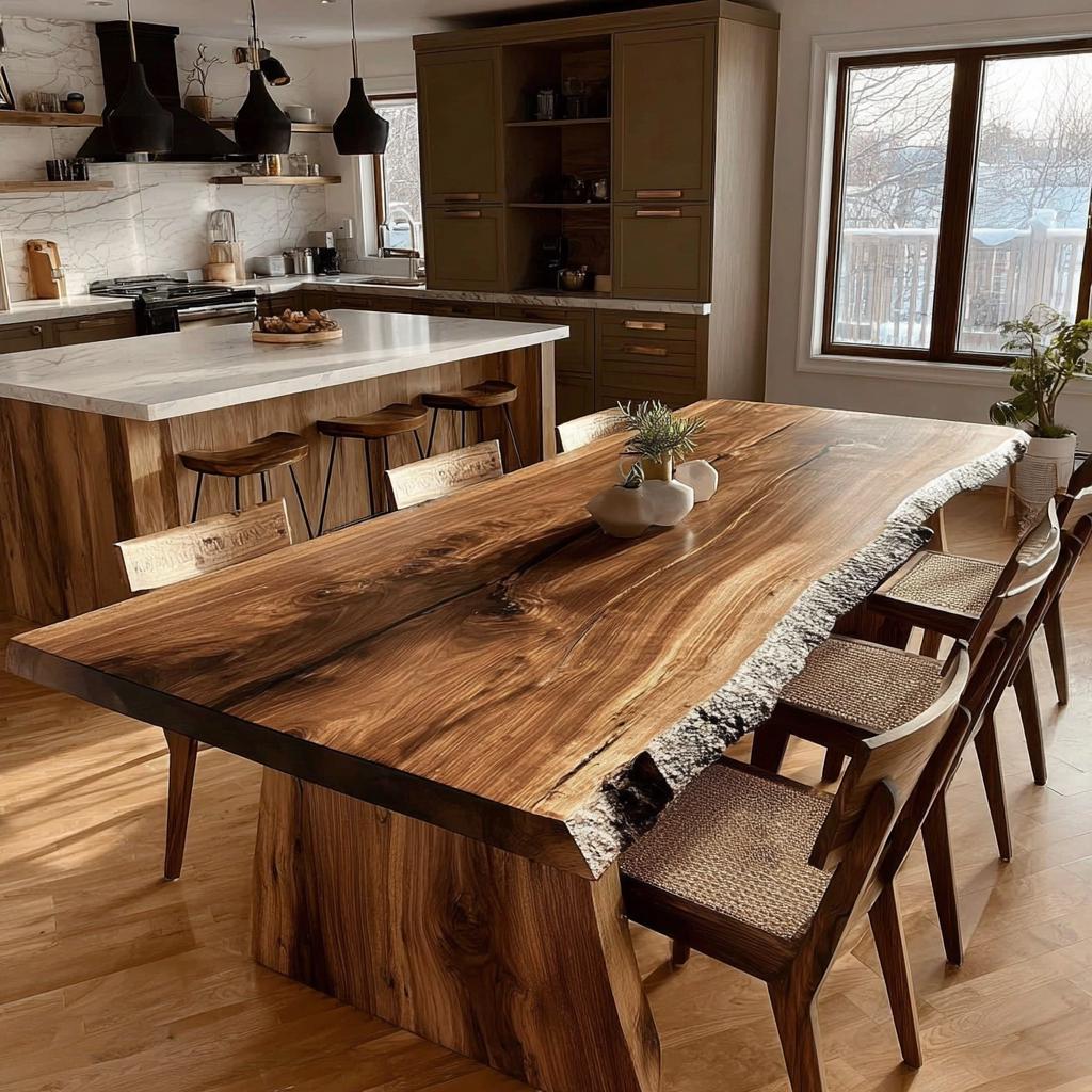 Custom Walnut Live Edge Dining Table | Handmade Solid Wood Kitchen Furniture