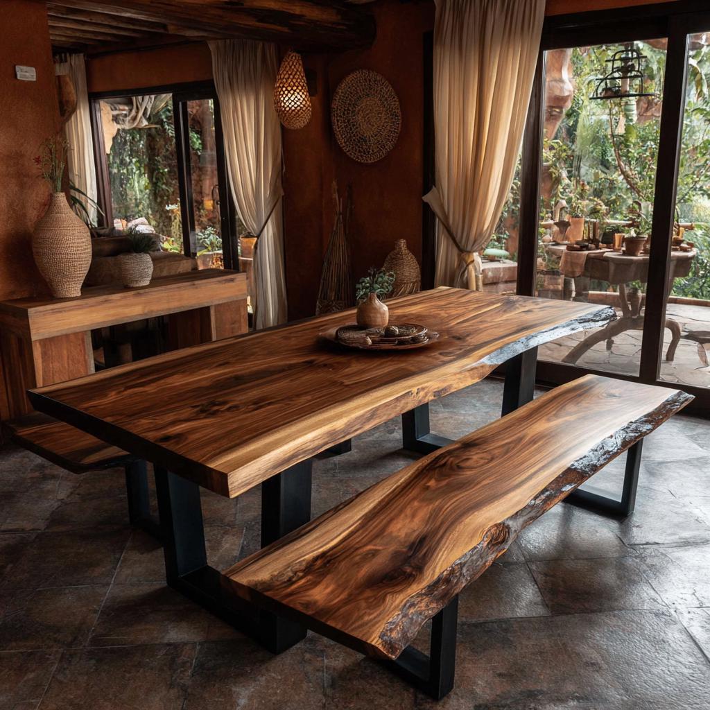 Live Edge Walnut Dining Table | Handmade Solid Wood Table | Custom Rustic Kitchen Furniture