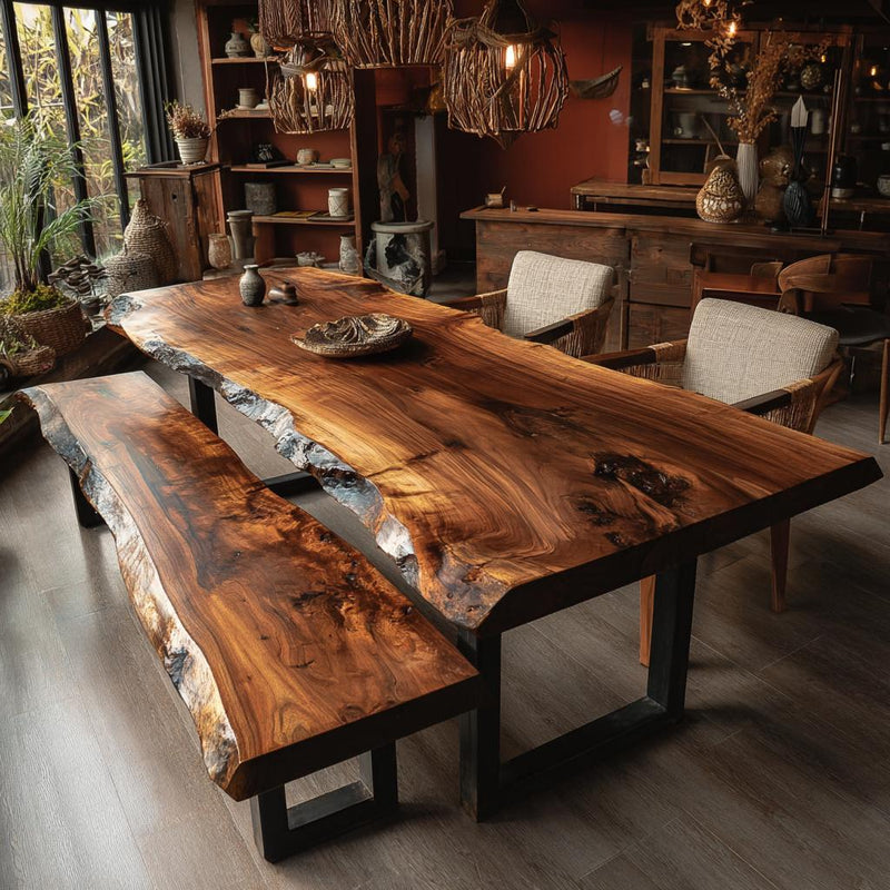 Live Edge Walnut Dining Table | Handmade Solid Wood Table | Custom Rustic Kitchen Furniture