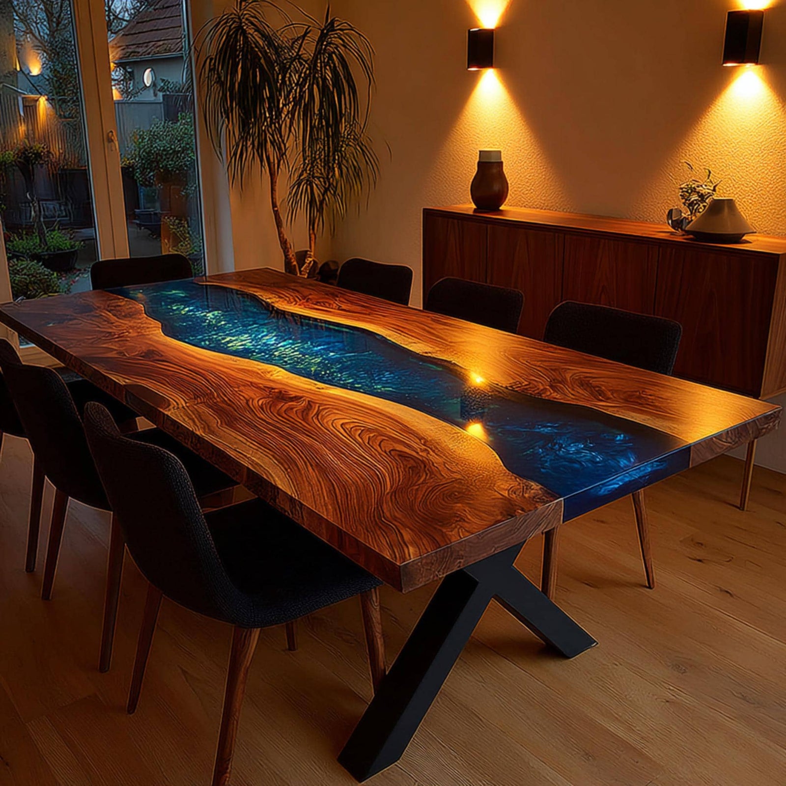 Custom Epoxy River Walnut Table | Luxury Live Edge Dining Table