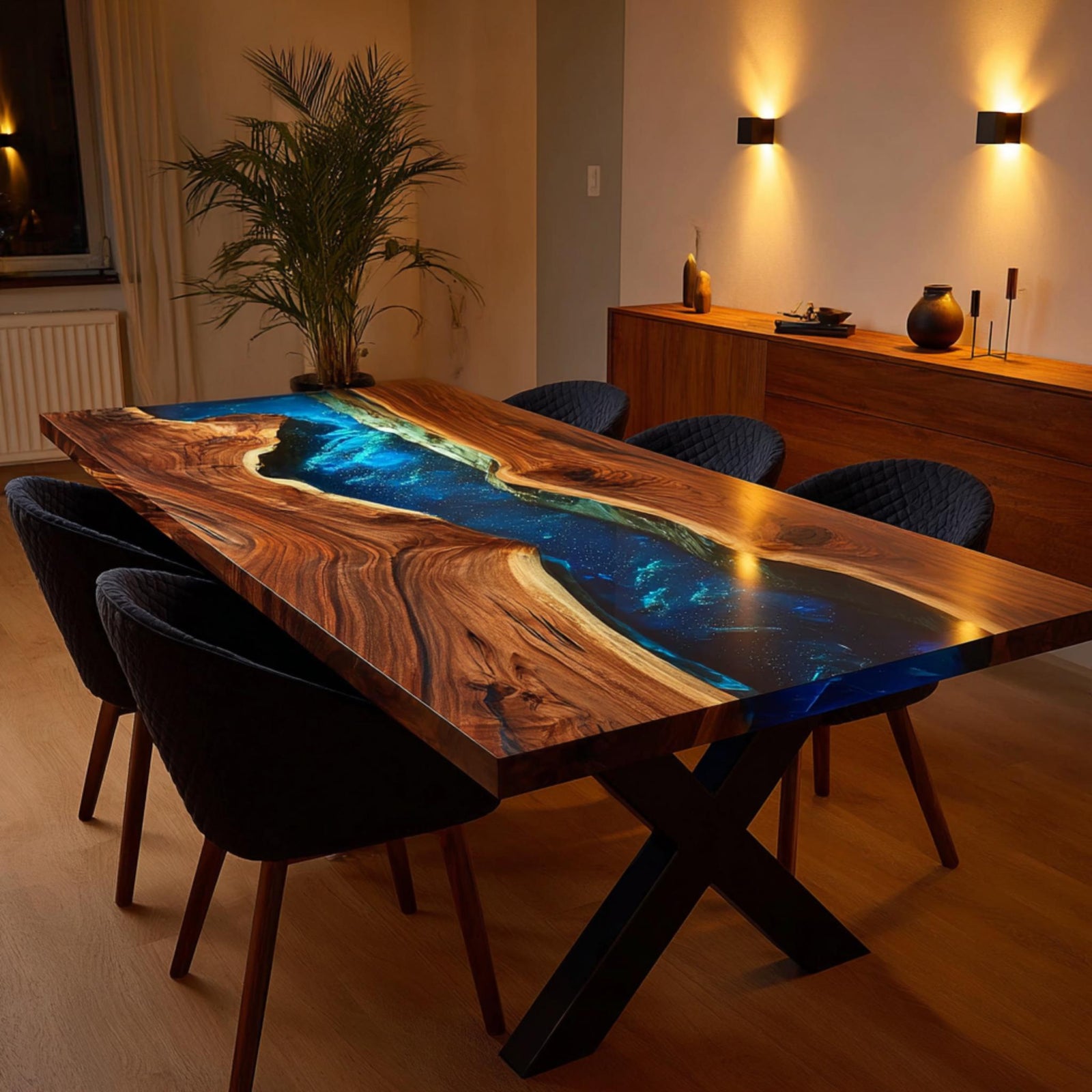 Custom Epoxy River Walnut Table | Luxury Live Edge Dining Table