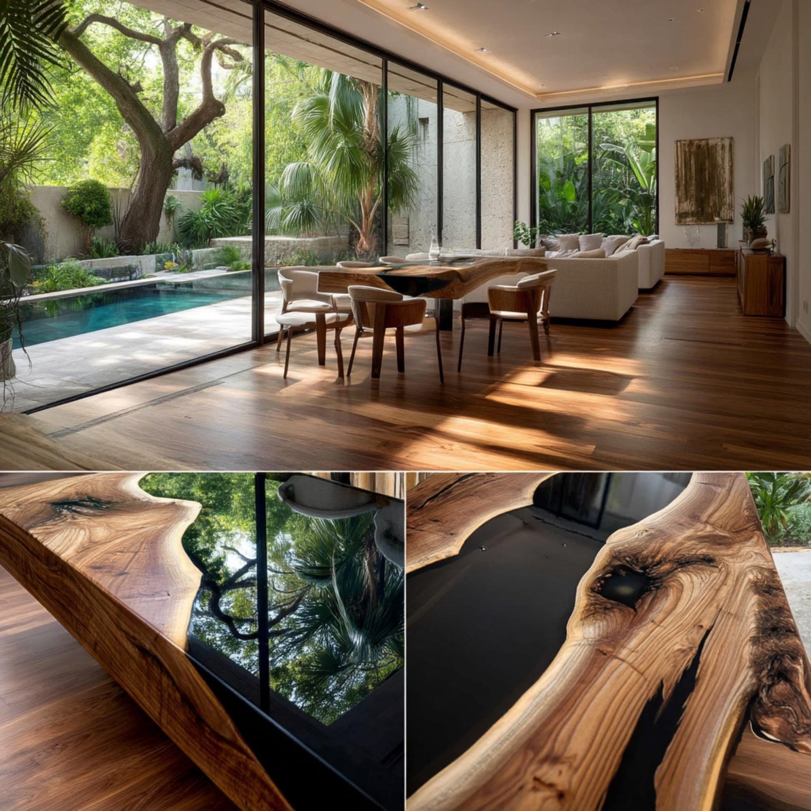 Custom Walnut Epoxy River Table | Live Edge Solid Wood Dining Table