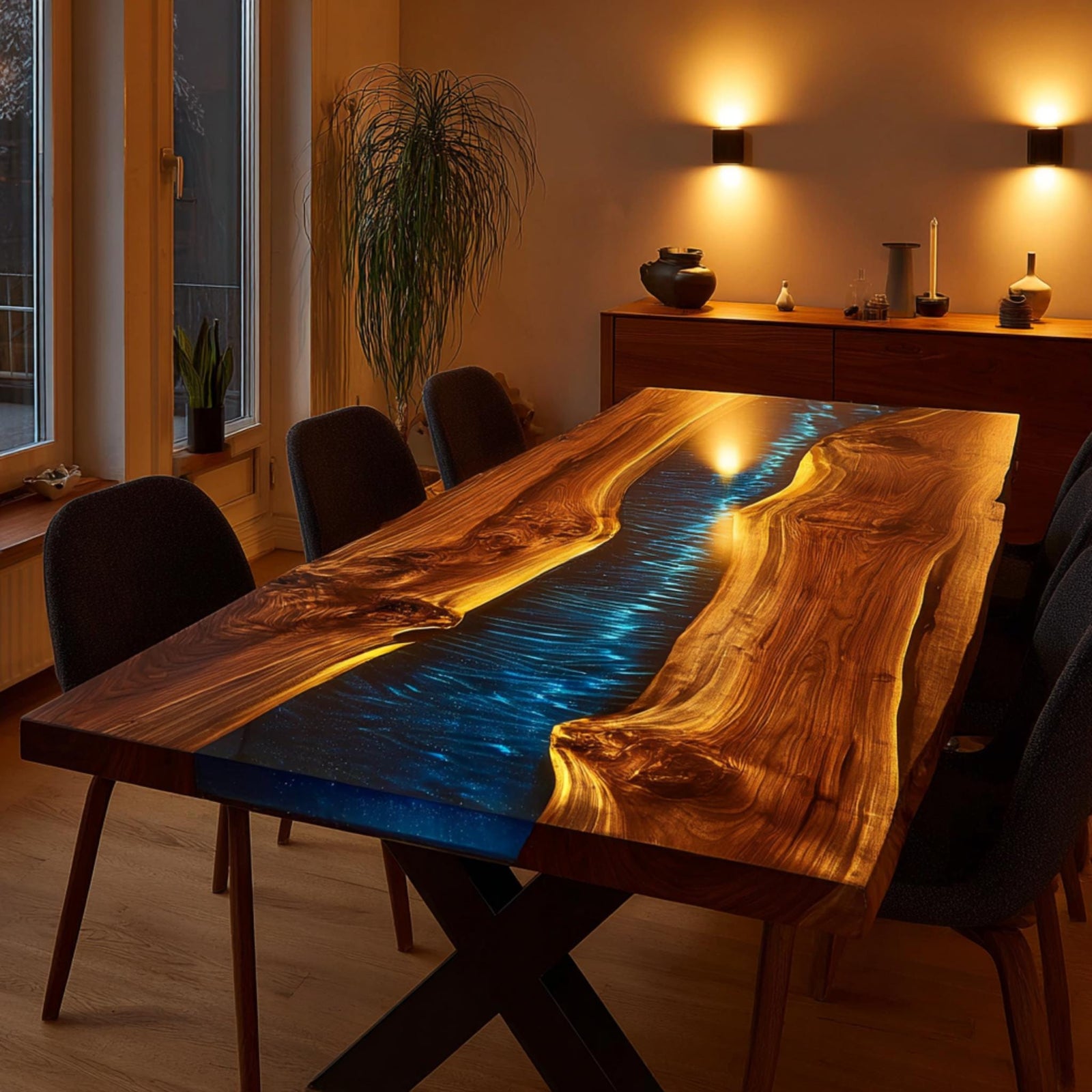 Custom Epoxy River Walnut Table | Luxury Live Edge Dining Table