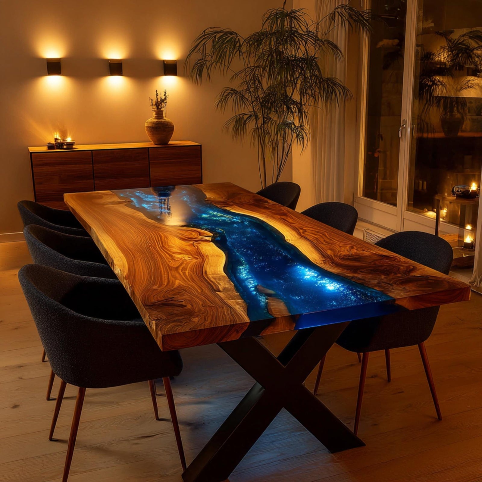Custom Epoxy River Walnut Table | Luxury Live Edge Dining Table