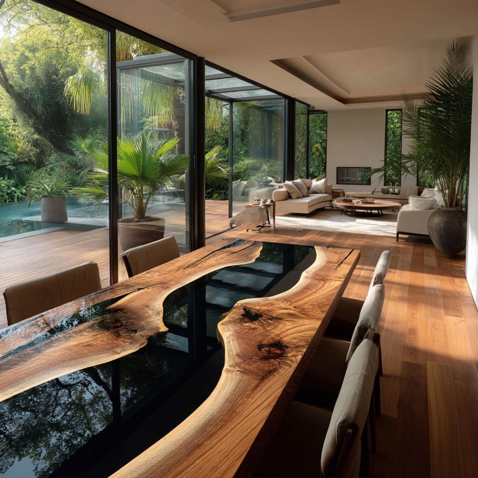 Custom Walnut Epoxy River Table | Live Edge Solid Wood Dining Table