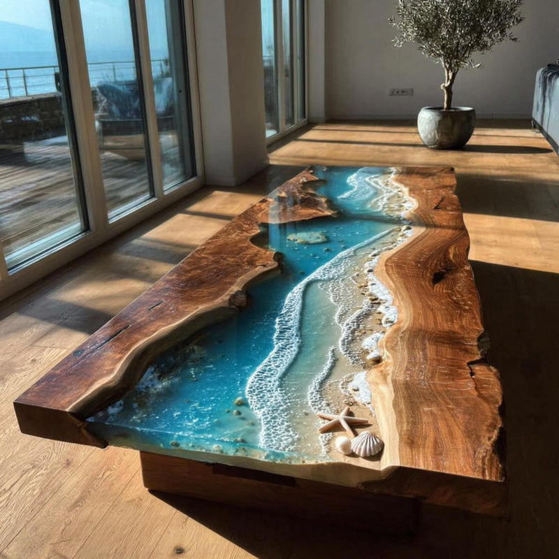 Walnut Live Edge Epoxy River Dining Table | Custom Solid Wood Kitchen Table