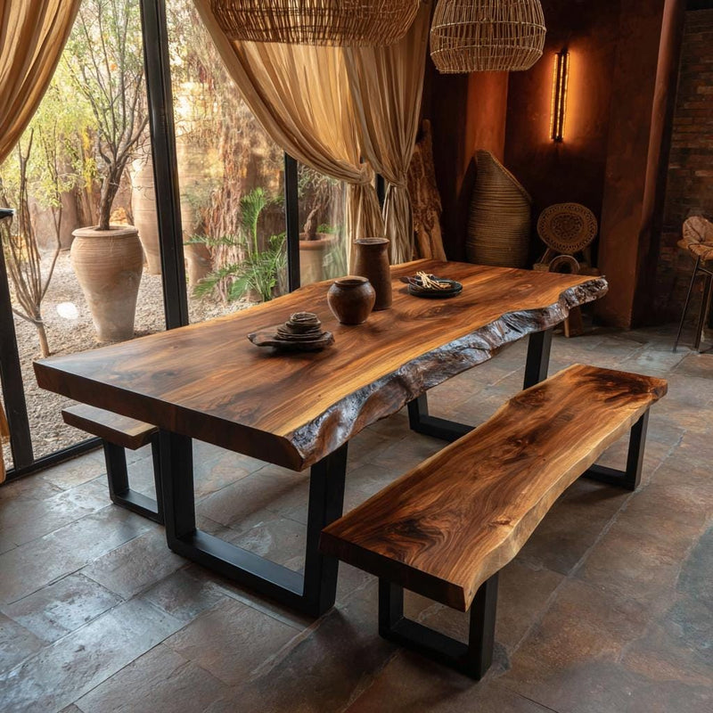 Live Edge Walnut Dining Table | Handmade Solid Wood Table | Custom Rustic Kitchen Furniture