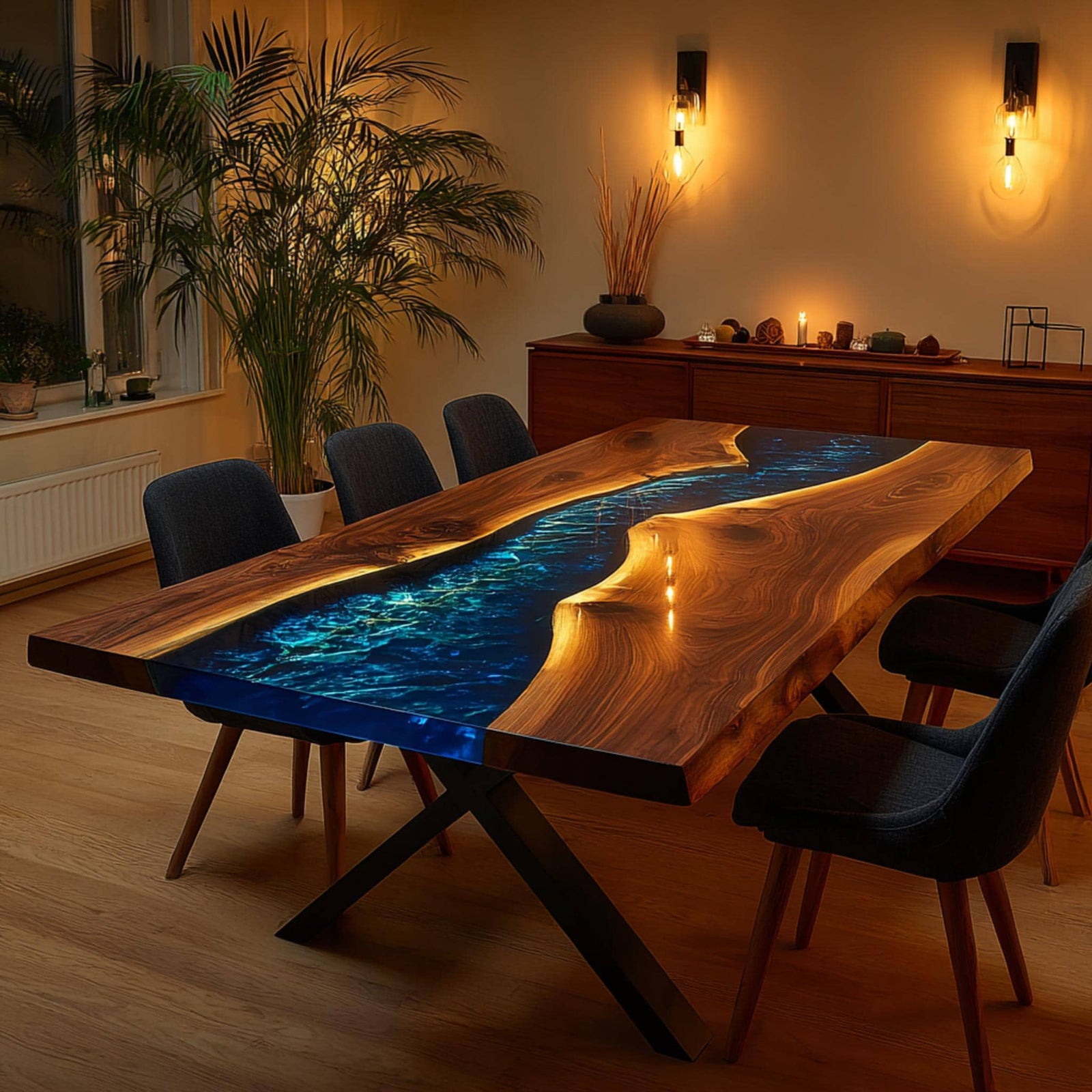 Custom Epoxy River Walnut Table | Luxury Live Edge Dining Table