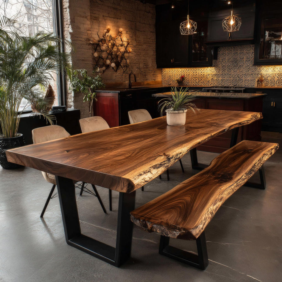 Live Edge Walnut Dining Table | Handmade Solid Wood Table | Custom Rustic Kitchen Furniture