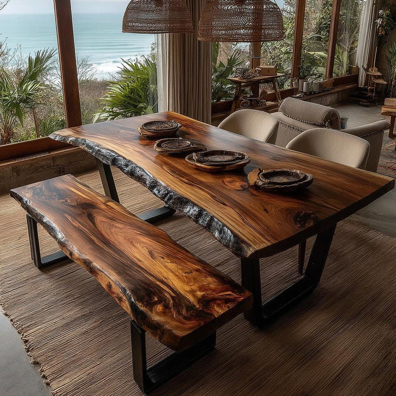 Walnut Live Edge Dining Table | Custom Solid Wood Table | Handmade Modern Kitchen Furniture