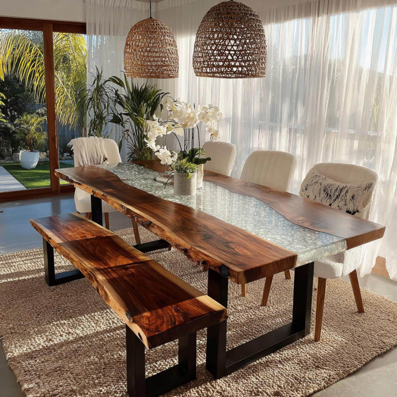 Rustic Walnut Live Edge Dining Table | Custom Epoxy River Furniture
