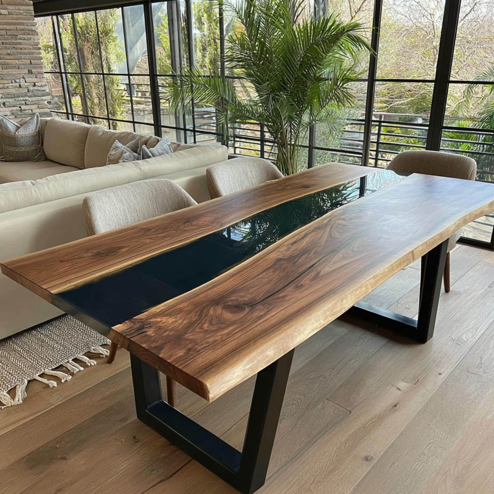 Live Edge Walnut Dining Table | Handmade Epoxy River Kitchen Table