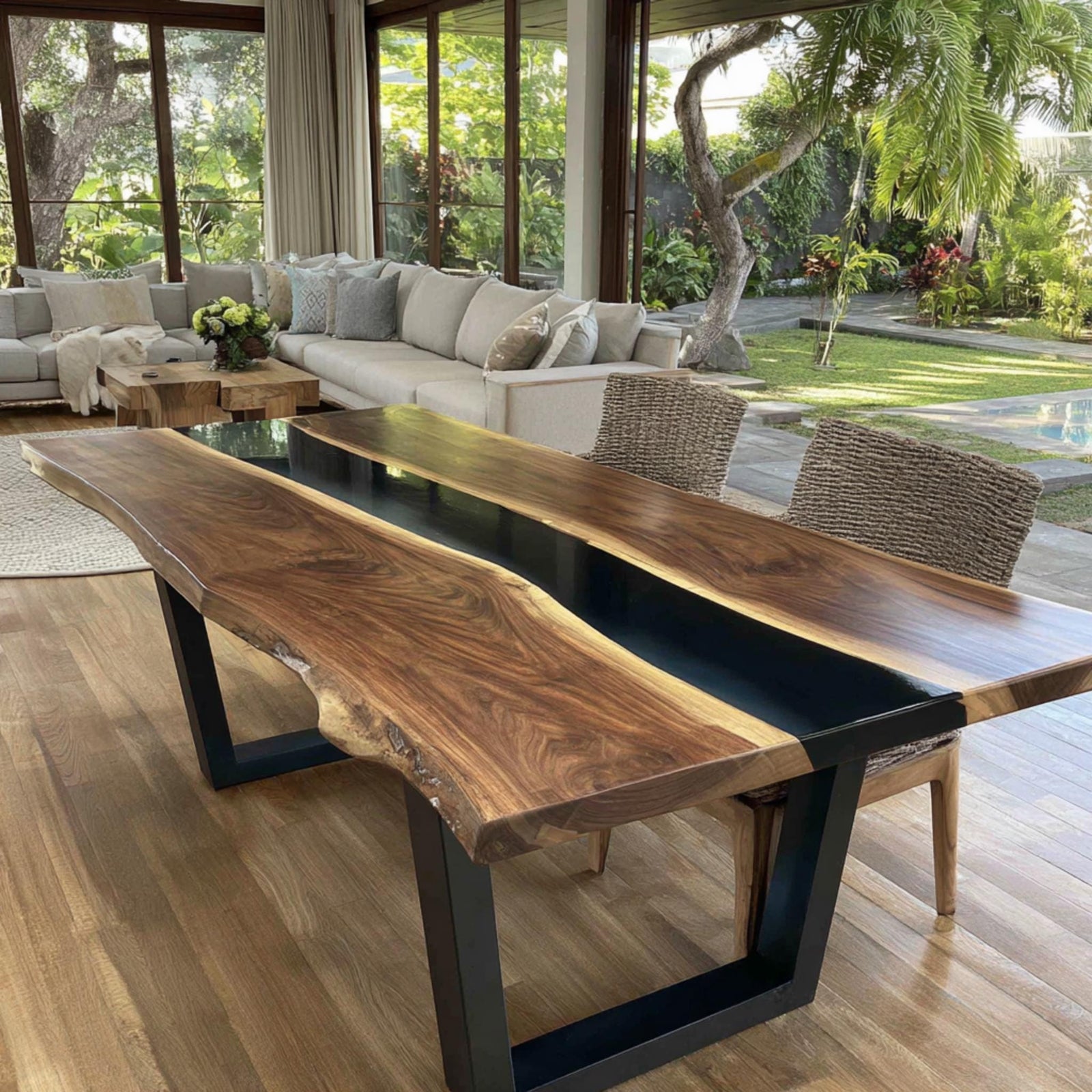 Live Edge Walnut Dining Table | Handmade Epoxy River Kitchen Table