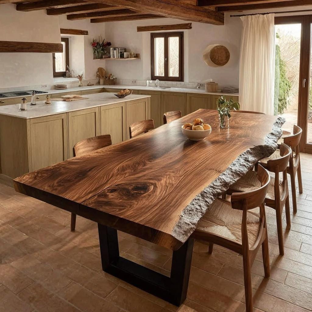 Custom Walnut Live Edge Dining Table | Handmade Solid Wood Kitchen Furniture