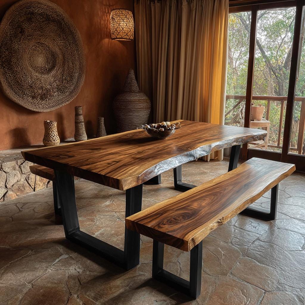 Live Edge Walnut Dining Table | Handmade Solid Wood Table | Custom Rustic Kitchen Furniture