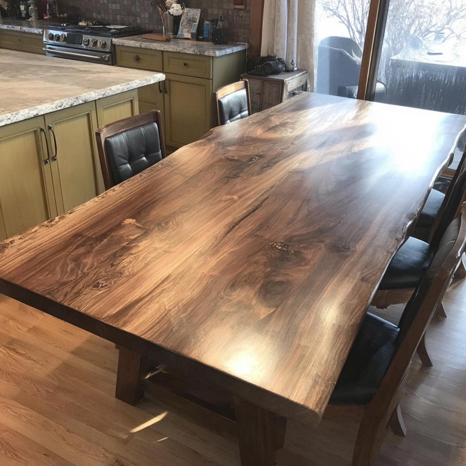 Walnut Live Edge Epoxy River Dining Table | Custom Solid Wood Kitchen Table