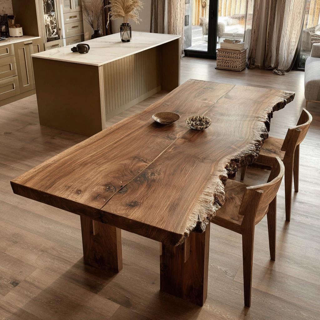Custom Walnut Live Edge Dining Table | Handmade Solid Wood Kitchen Furniture